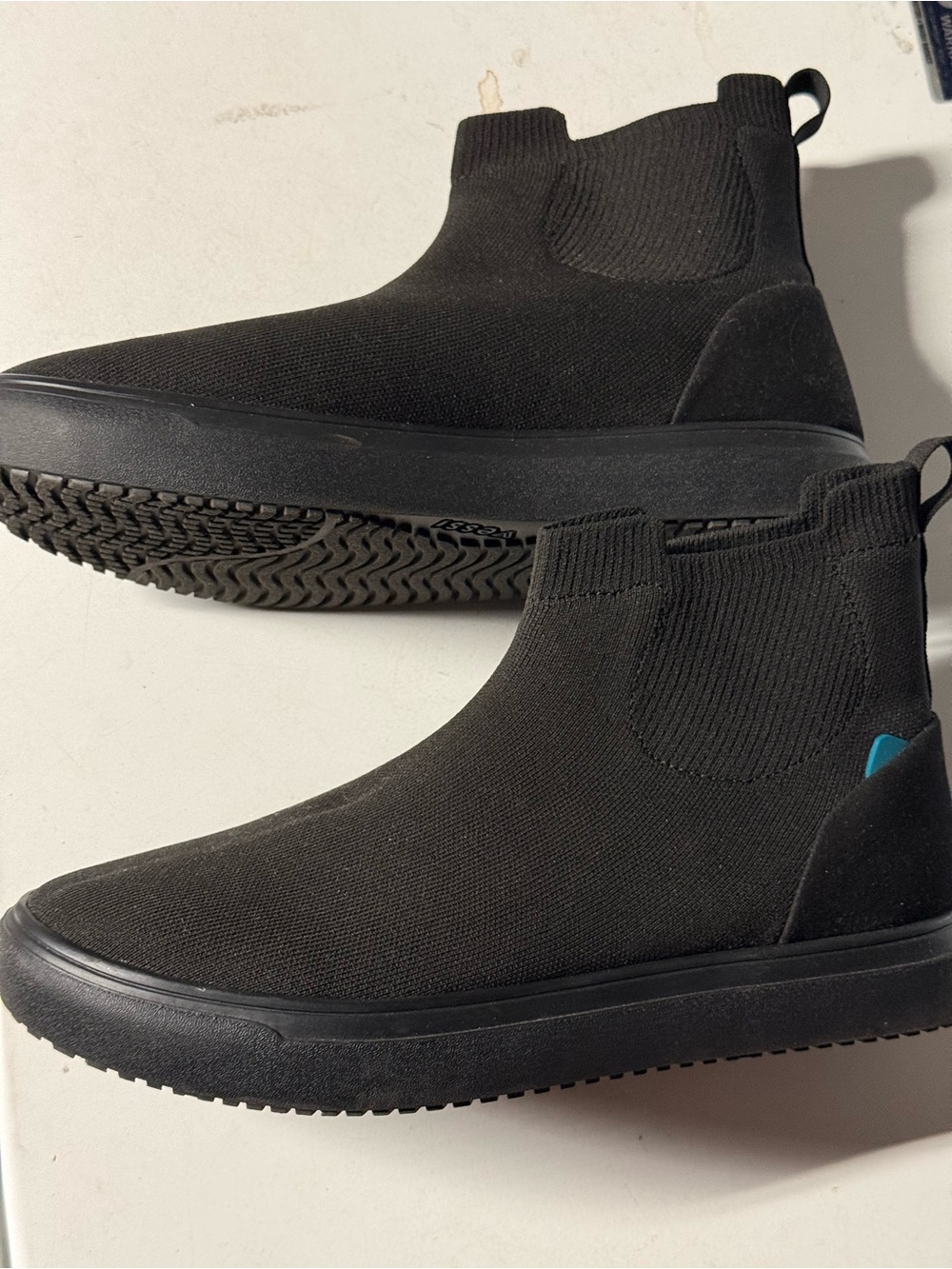 Vessi Black Knit Chukka Boots with Teal Accent